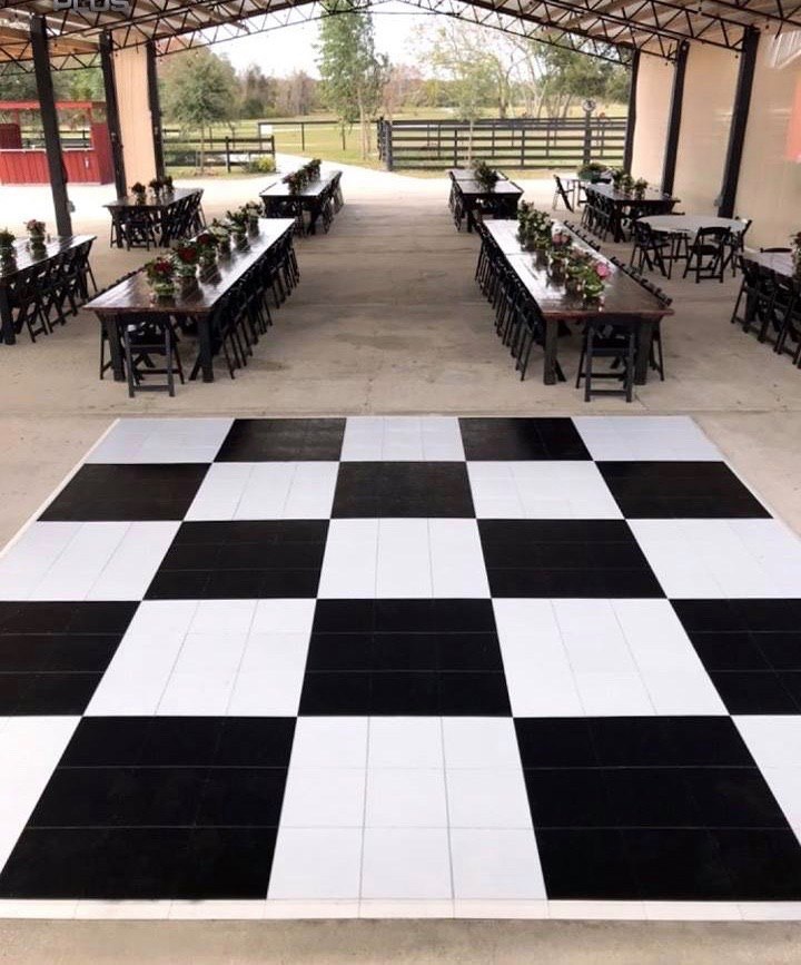 Black and White Slate style checkered dance floor with custom white edges