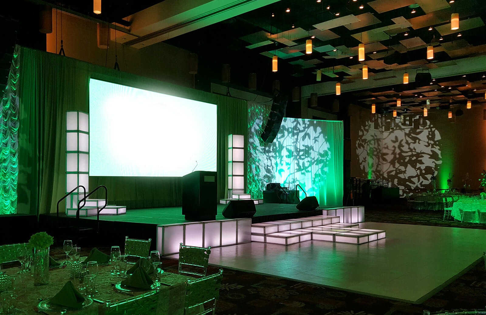 Slate White dance floor in this hotel event space in Trinidad