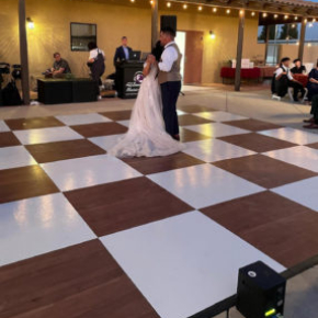 SnapLock Plus Dark Maple and Slate White style wedding dance floor