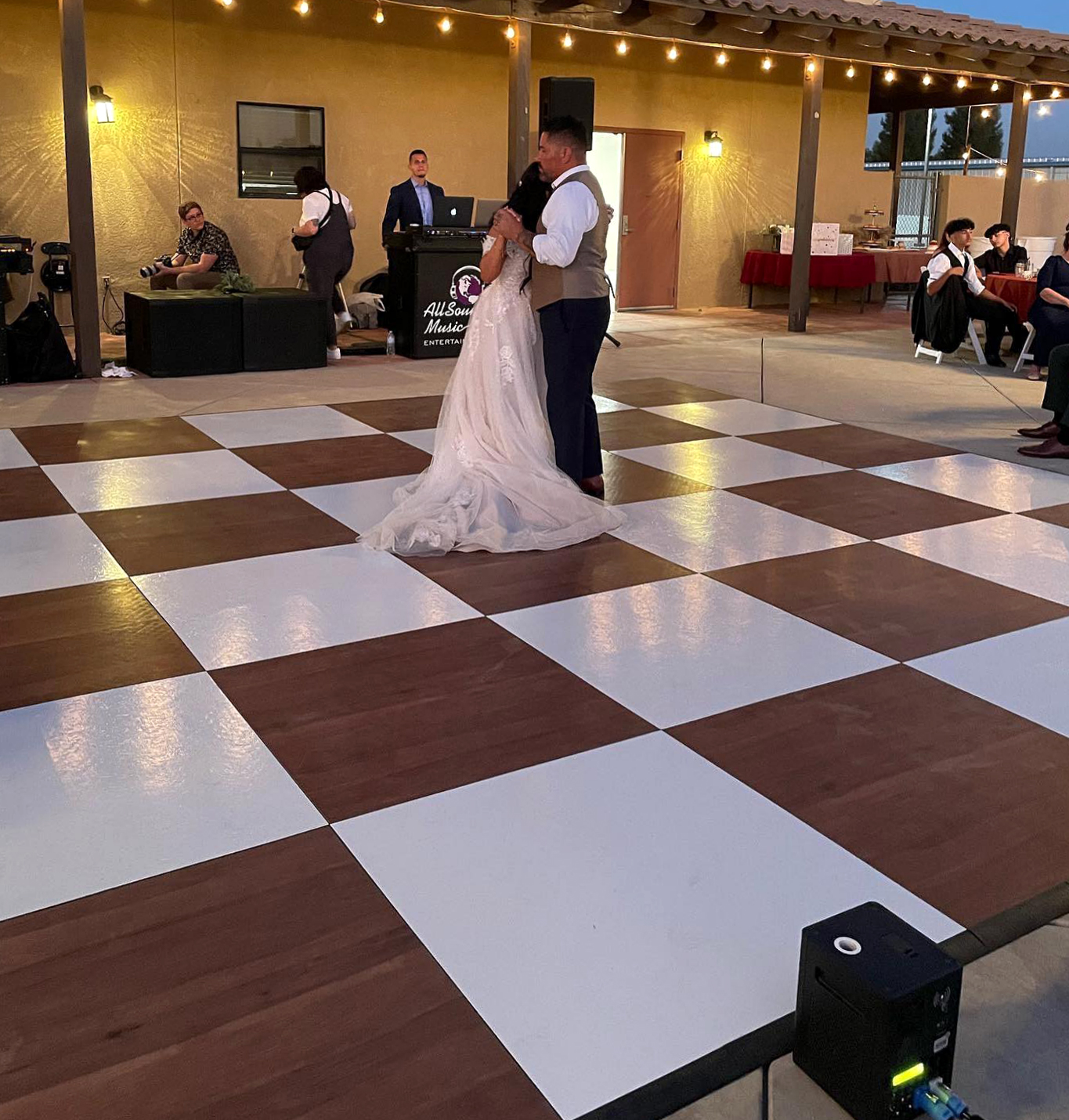 SnapLock Plus Dark Maple and Slate White style wedding dance floor