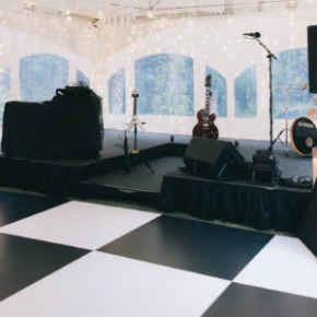 Plus 36" Slate White style dance floor in a tent event with band stage
