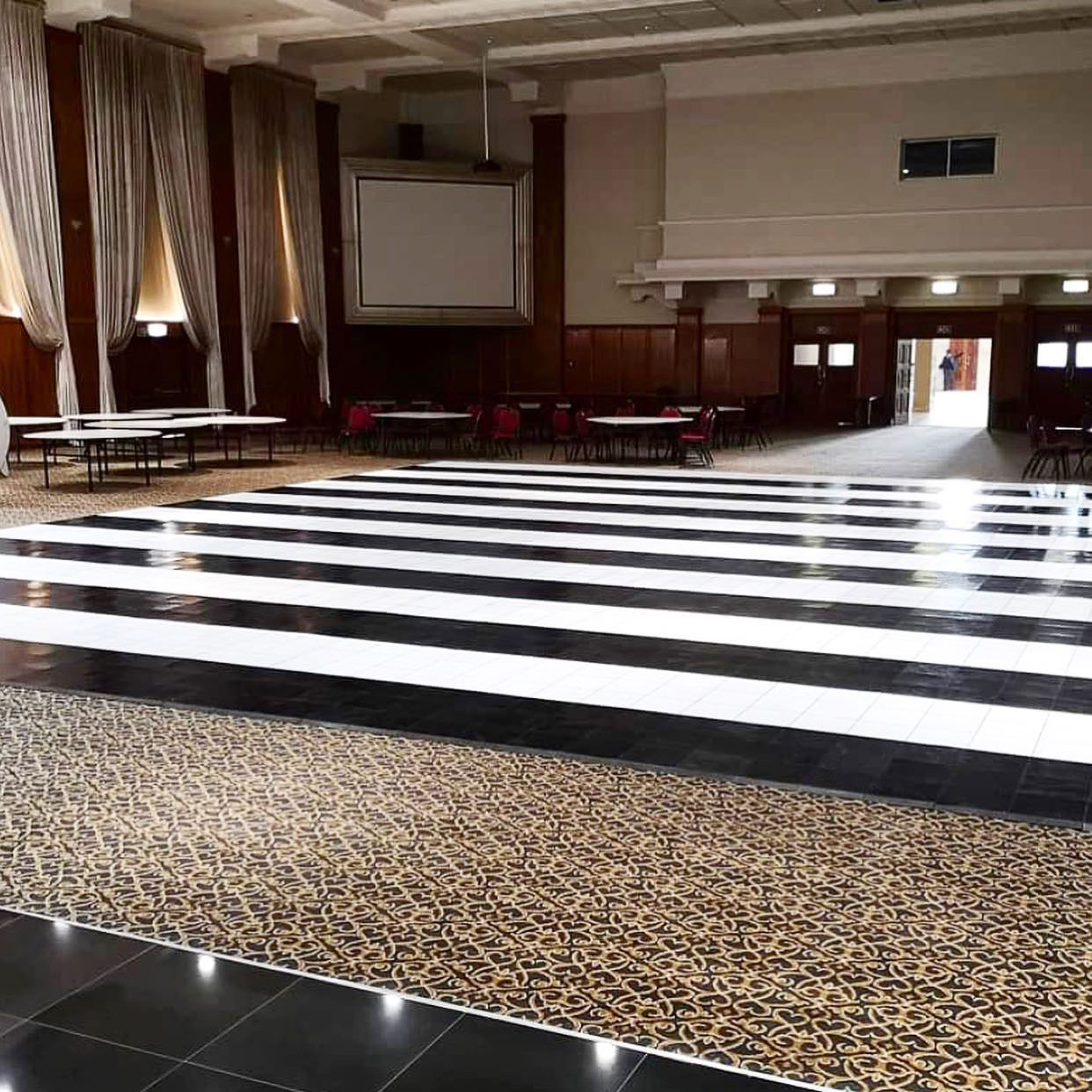 Slate black and white striped dance floor