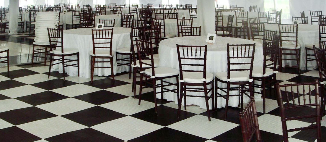 Black and white checkered tent with Base Floor and a separate SnapLock Dance Floor