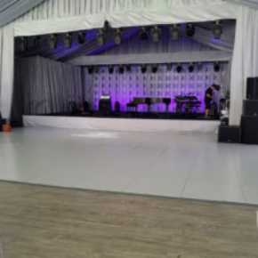 This slate white style dance floor is ready for some music.