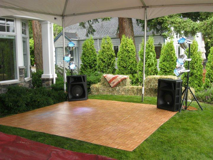 Oak style SnapLock Dance Floor on grass