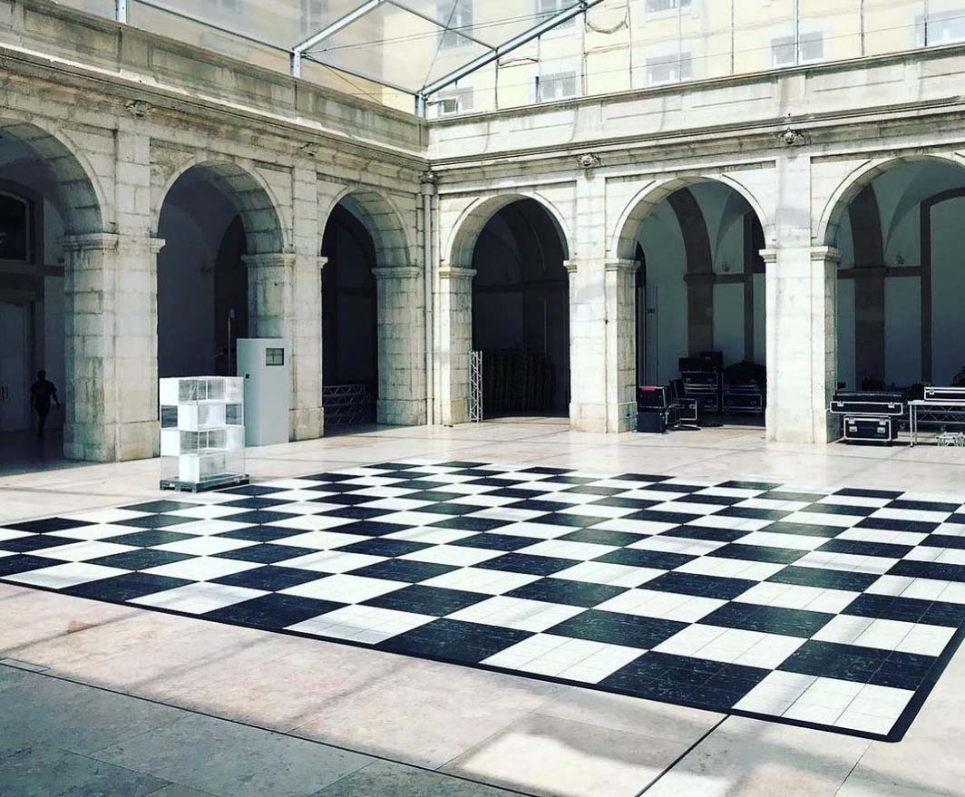 Checkered dance floor with Luxury Marble style black and white flooring