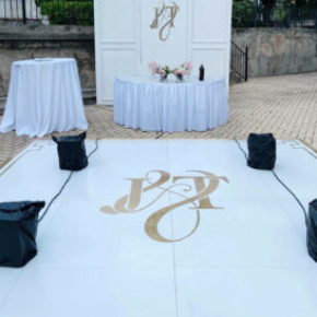 Slate White Plus floor with added gold initials and accents