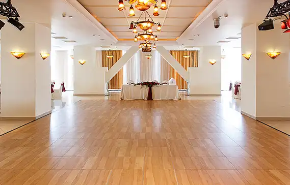 Maple dance floor at a reception hall.